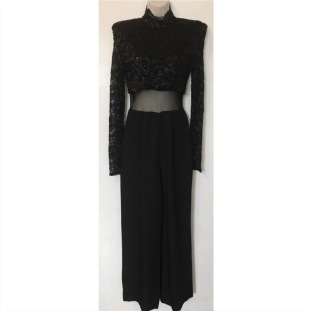 Lew Magram  Black Lace Jumpsuit Women Size 4